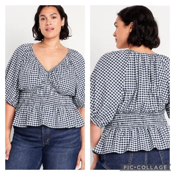 Old Navy Tops - Old Navy Gingham Peplum Top Puff Sleeves Plus Size 2X